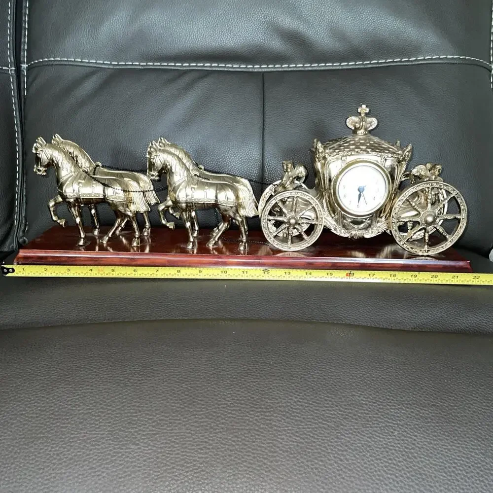Vintage United Clock Corp 4 Horse And Carriage Gold Tone Brass?? Working